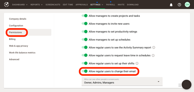 Allow regular users to change email address