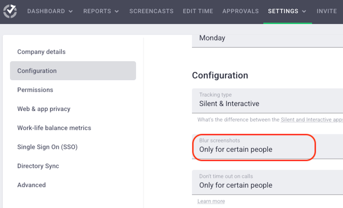 Sceencasts Company Level Configuration