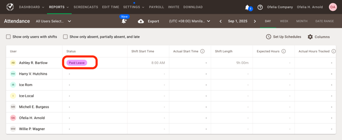 Attendance Page