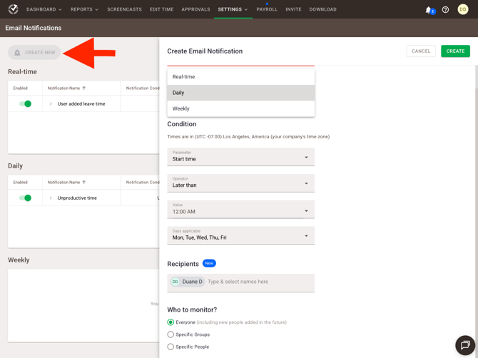 Creating email notifs