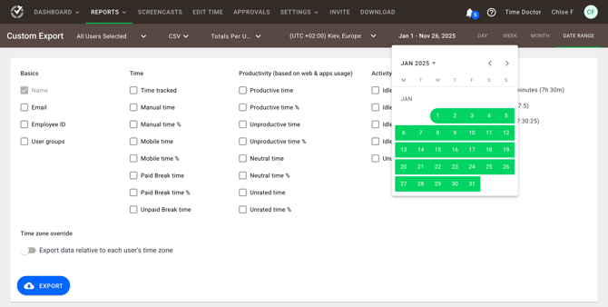 Customer export - date range
