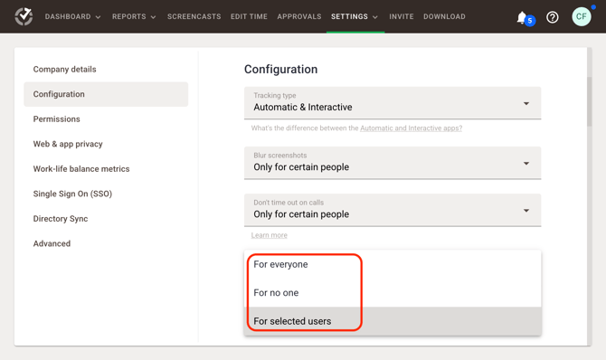 Mobile Time Tracking Settings 1