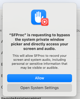 SFProc screen & audio permission notification