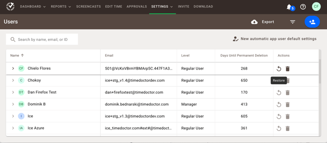 Users restore