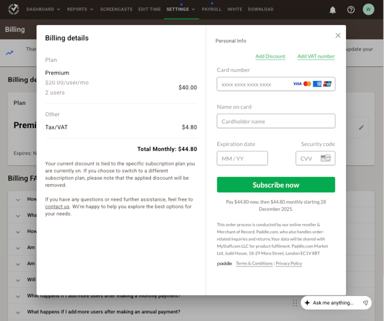 add card details - after trial
