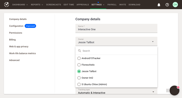 change owner dropdown select