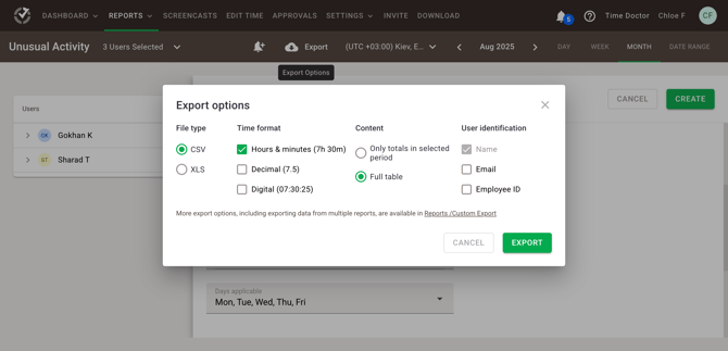 export options