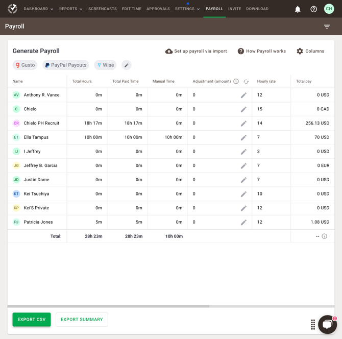 payroll settings