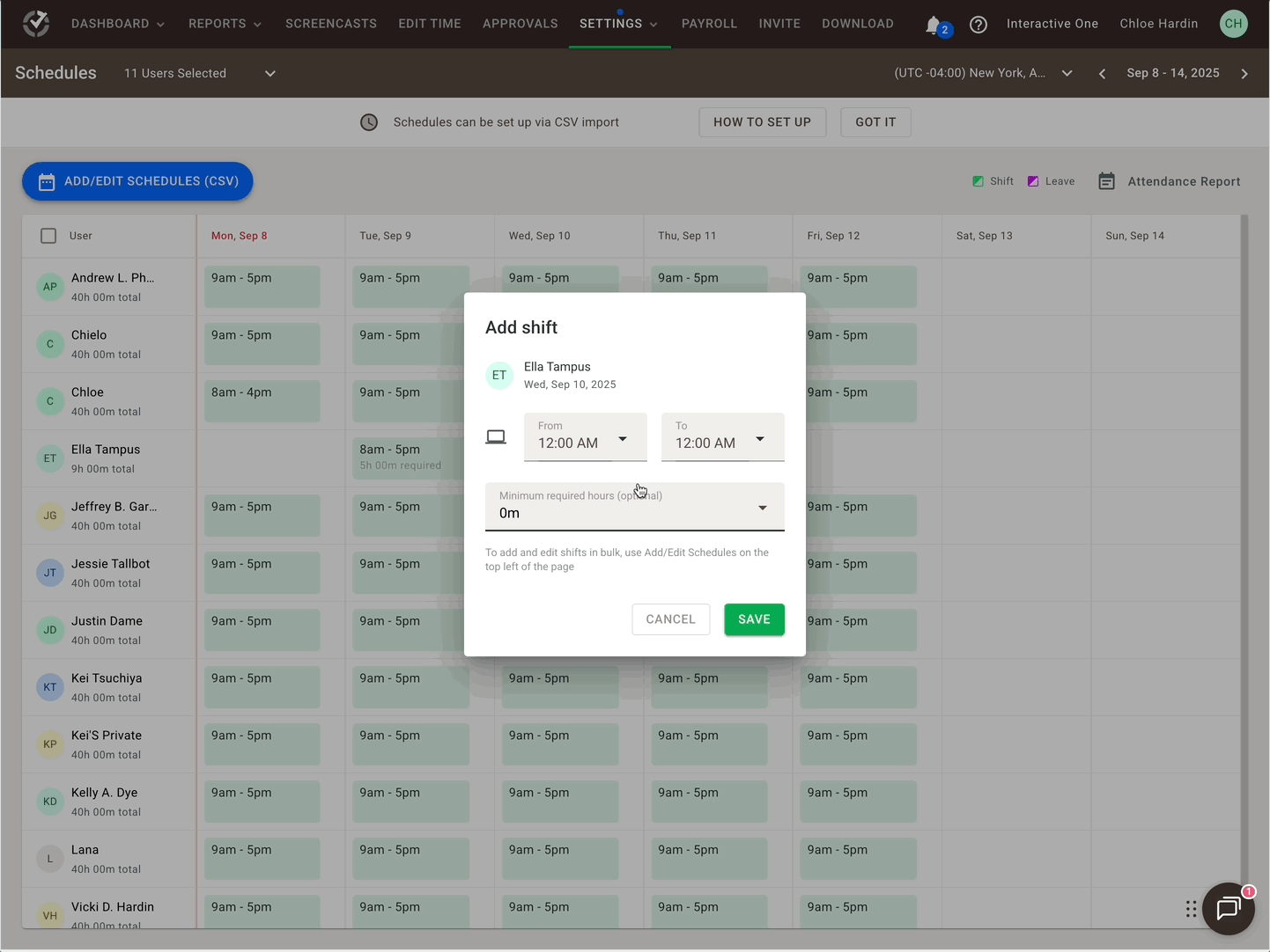 schedules edit