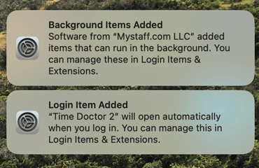 timedoctor2 login item & backgroud app notification